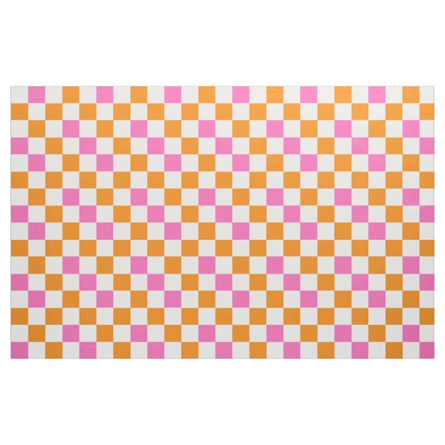Tecido Orange White Pink Checkered Pattern Design  (Fat Quarter)