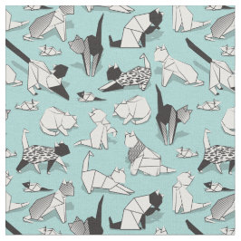 Tecido Origami kitten amigos // raças geométricas de gato