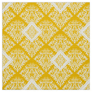 Tecido ornamentado barroco amarelo Damasco branco