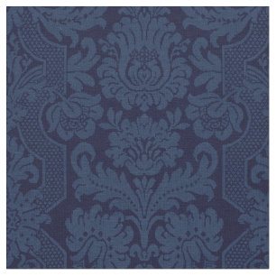 Tecido Ornamentado Elegante Azul Damasco Vitoriano  