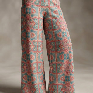 Tecido Ornamentado Indiano Boho Red E Teal Padrão