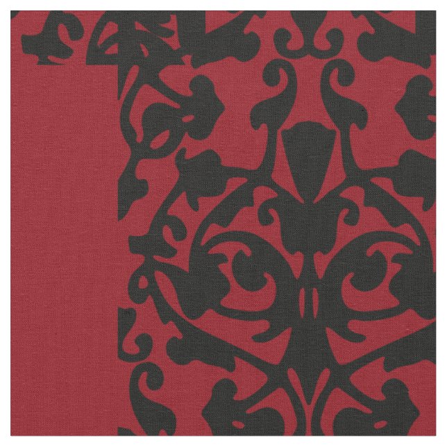 Tecido Ornamentado preto e Design vermelho do Damasco (Detalhe)