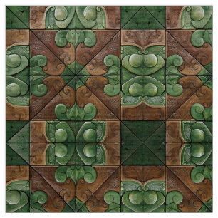 Tecido Ornamentado verde e castanho luxuoso