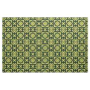Tecido Ornamento Floral Amarelo em Fundo Verde