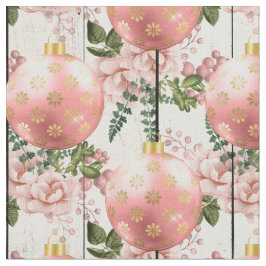 Tecido Ornamentos e flores de árvores de Natal rosa na ma