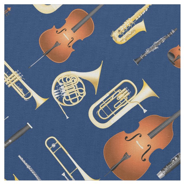 Tecido Orquestra Instrumentos Musical Decor Azul (Detalhe)