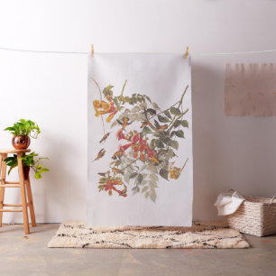 Tecido Os colibris Rubi-Throated de Audubon com flores