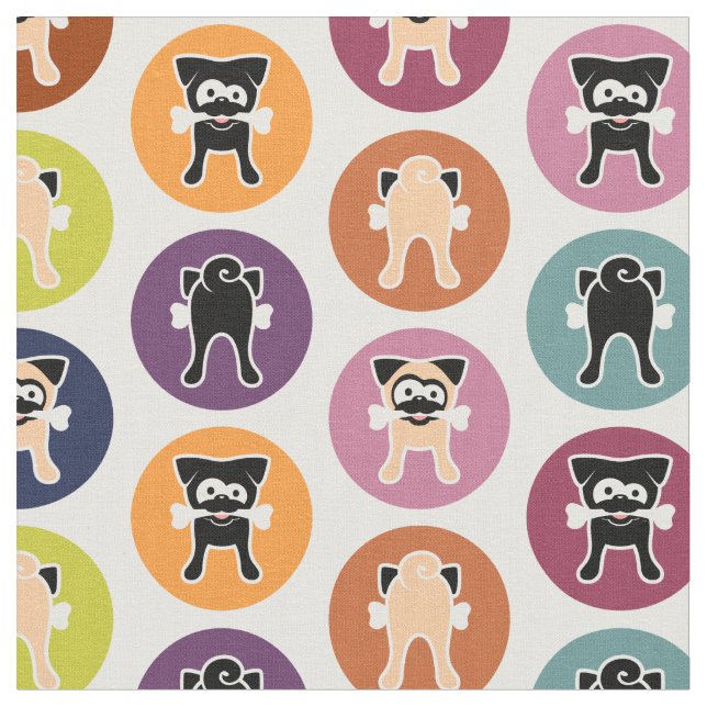 Tecido Osso! Impressão do círculo (jovem corça & Pugs (Detalhe)