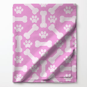 Tecido Ossos de Cachorro Rosa e Branco e Estampa de Pegad