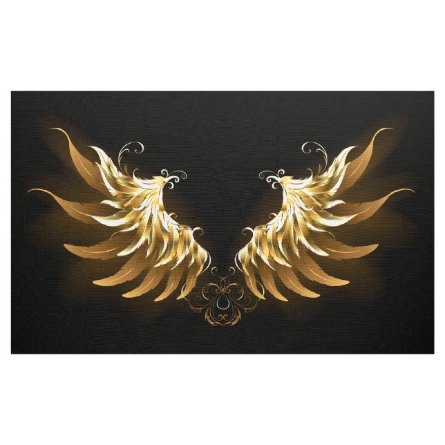 Tecido Ouro Angel Wings sobre fundo preto (Jarda)