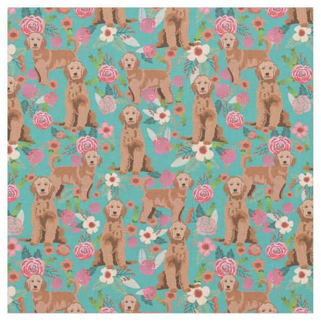 Tecido Ouro Apricot Doodle vintage florals turquoise (Detalhe)