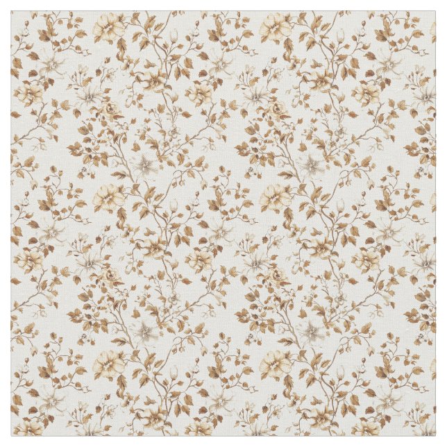 Tecido Ouro Beige Toile com Rosas e Blossomas (Detalhe)