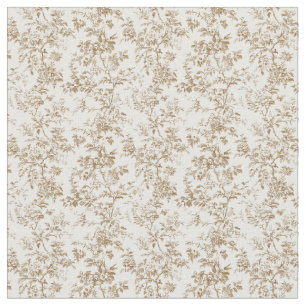 Tecido Ouro Beige Toile com Rosas e Folhagem