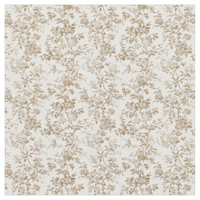 Tecido Ouro Beige Toile com Rosas e Folhagem (Detalhe)