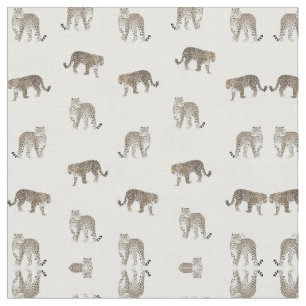Tecido Ouro Branco moderno Animais da Selva-Leopardo