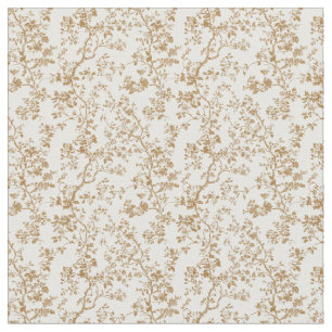Tecido Ouro Brown Toile com Flores e Folhas