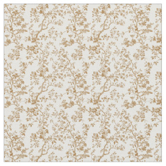 Tecido Ouro Brown Toile com Flores e Folhas