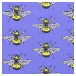 Tecido Ouro de abelhas em fundo azul. Padrão de corte