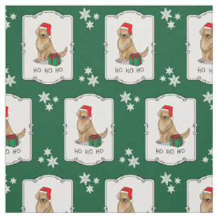 Tecido Ouro de Natal Papai Noel Cachorro de Retriever