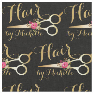 Tecido Ouro de tesouras florais Salão Hairstylist