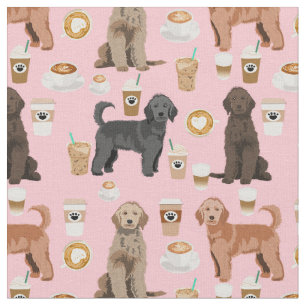 Tecido Ouro Doodle doce amante de café rosa