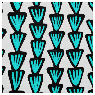 Tecido Padrão 070515 - Preto e Azul Aqua em Branco