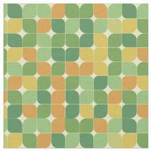 Tecido Padrão Abstrato Meados do Século Verde Laranja