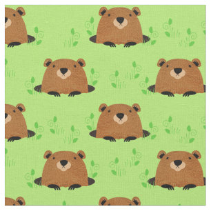 Tecido Padrão Adorável de Groundhog Woodland