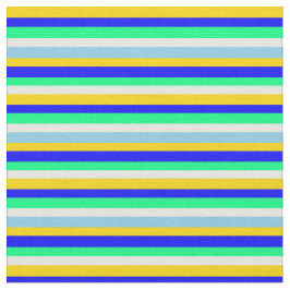 Tecido Padrão Amarelo, Azul, Verde, Branco e Azul Céu