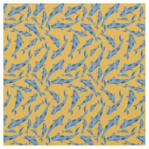 Tecido Padrão Amarelo de Peixe Koi Azul