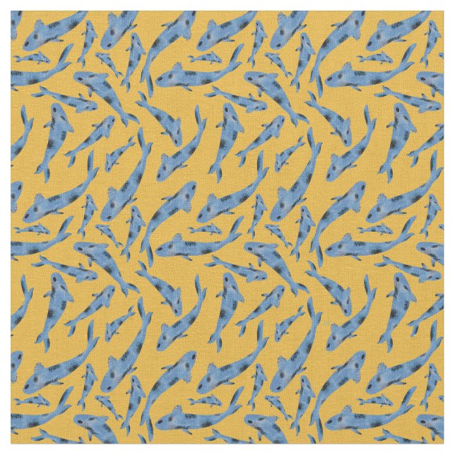 Tecido Padrão Amarelo de Peixe Koi Azul (Detalhe)
