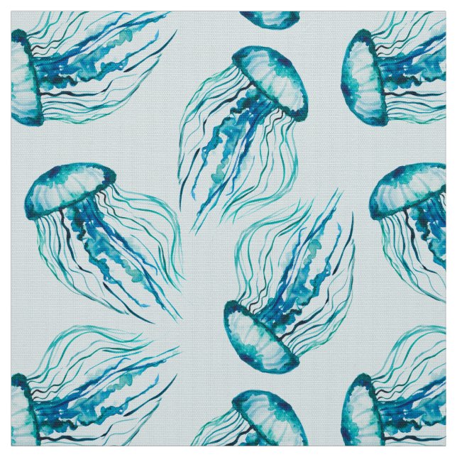 Tecido Padrão Aqua Jellyfish Watercolor (Modelo)