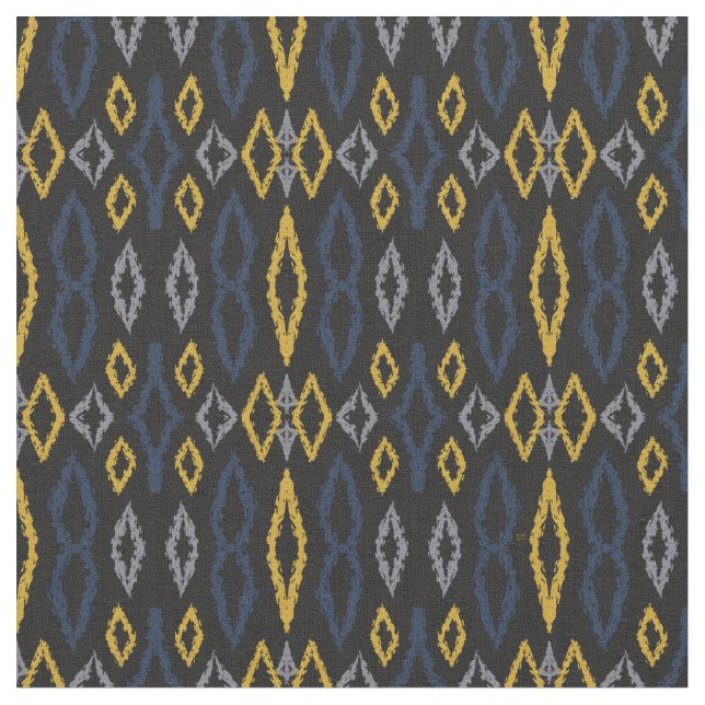 Tecido Padrão Azul Amarelo Preto Ikat marroquino (Detalhe)