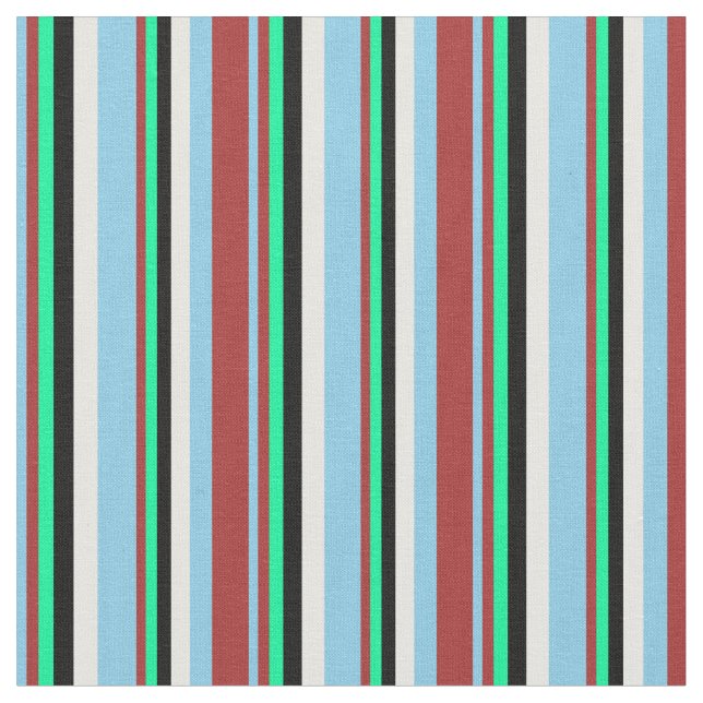 Tecido Padrão Azul Céu, Marrom, Verde, Preto e Branco (Detalhe)