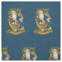 Padrão Azul Clássico de Natal Vintage Santa Claus