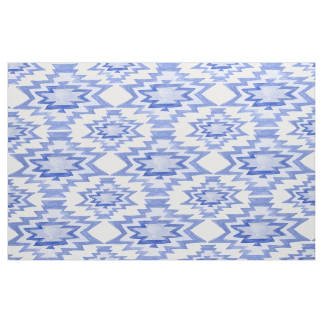 Tecido Padrão Azul de Boho de Aquarela Geométrica (Jarda)