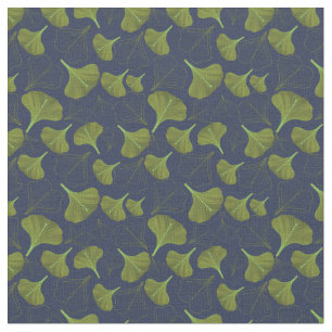 Tecido Padrão Azul de Folha de Gingko Floral