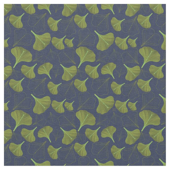 Tecido Padrão Azul de Folha de Gingko Floral (Detalhe)