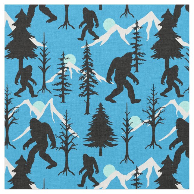 Tecido Padrão Azul de Sasquatch e Pinheiros (Detalhe)