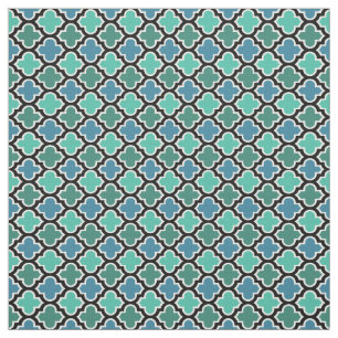 Tecido Padrão Azul Turquesa Azul Quatrefoil Marroquino