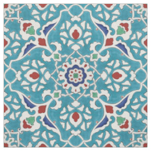 Tecido Padrão Azulejo Branco Azulejo Vermelho Azul