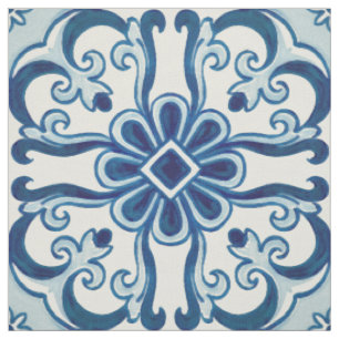 Tecido Padrão Azulejos Azul de Azulejo Floral