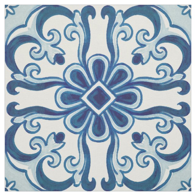 Tecido Padrão Azulejos Azul de Azulejo Floral (Modelo)
