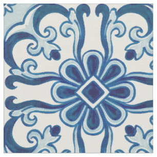 Tecido Padrão Azulejos Azul de Azulejo Floral