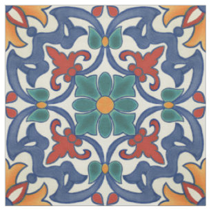 Tecido Padrão Azulejos Colorido