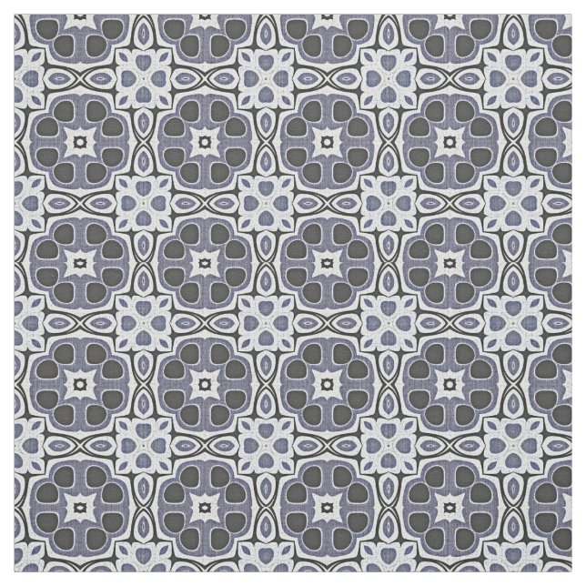Tecido Padrão Bali Batik Floral Violet Cinza Azul (Modelo)