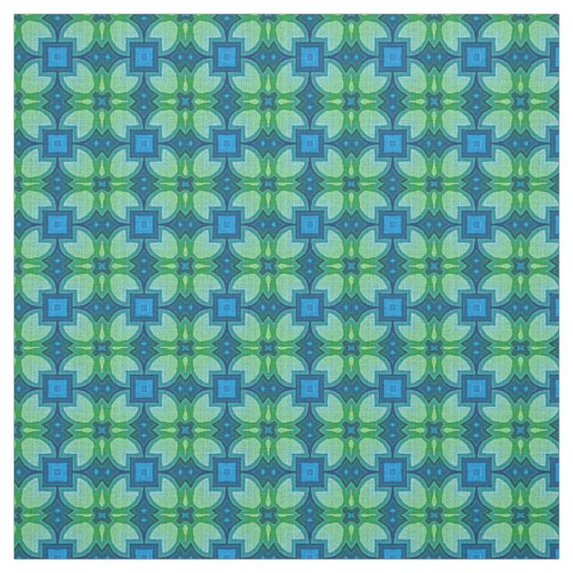 Tecido Padrão Bali Batik Verde limão Aqua Turquoise Azul (Modelo)