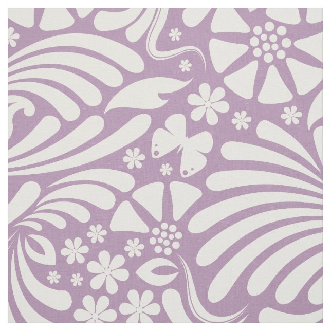 Tecido Padrão Barroco Floral Branco e Lavanda (Modelo)