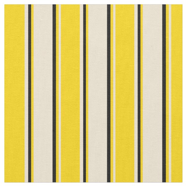 Tecido Padrão Beige, Yellow & Black Stripes (Detalhe)