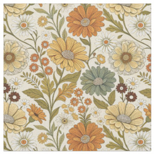 Tecido Padrão Boho de Flores de Margarida Amarela Laranja
